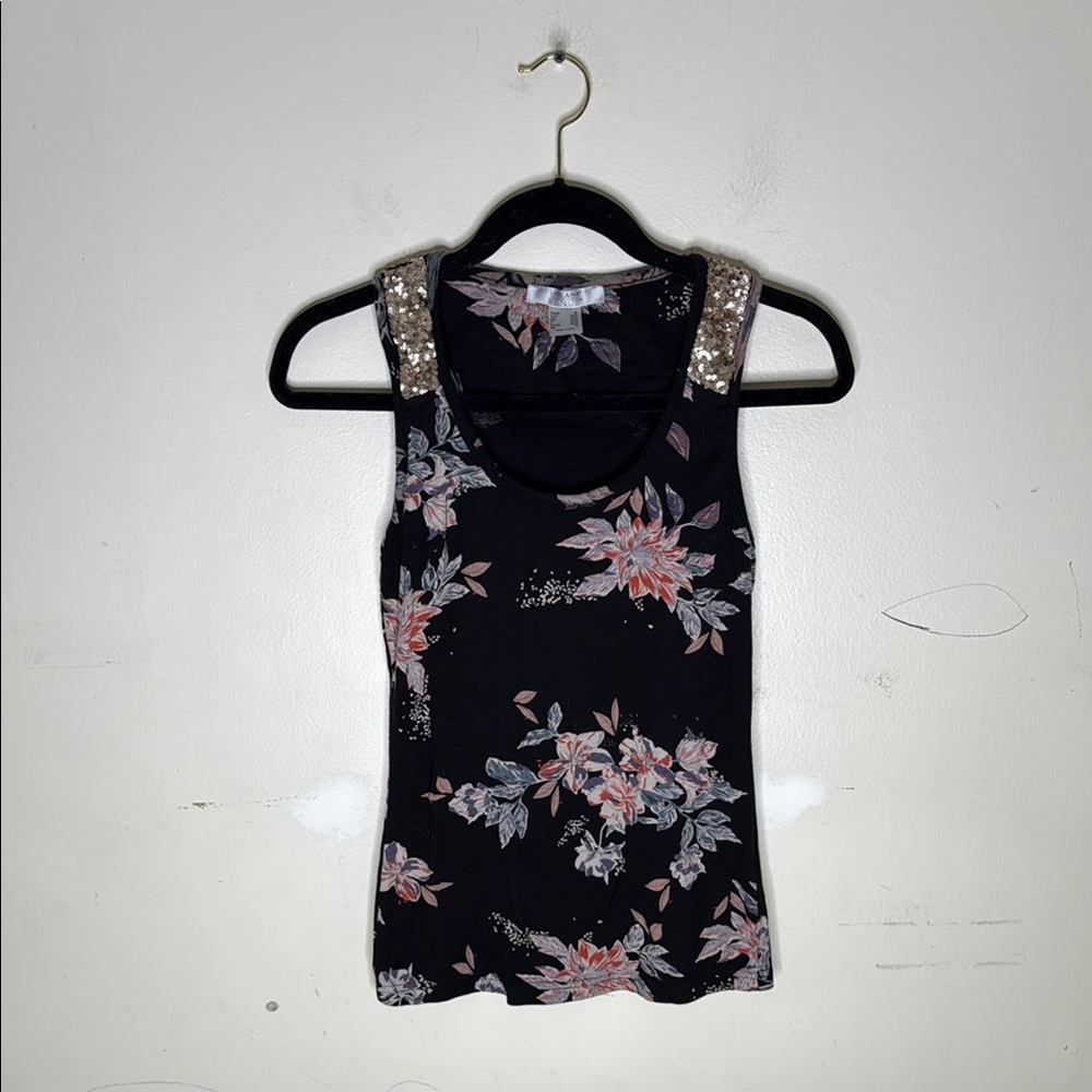 Lascana x Venus Black Multi Floral Sequin Detail Cotton Tank Top Size Medium